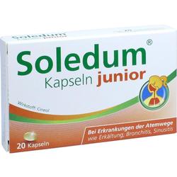 Schachtel von Soledum Kapseln junior gegen Atemwegserkrankungen wie Erkältung.